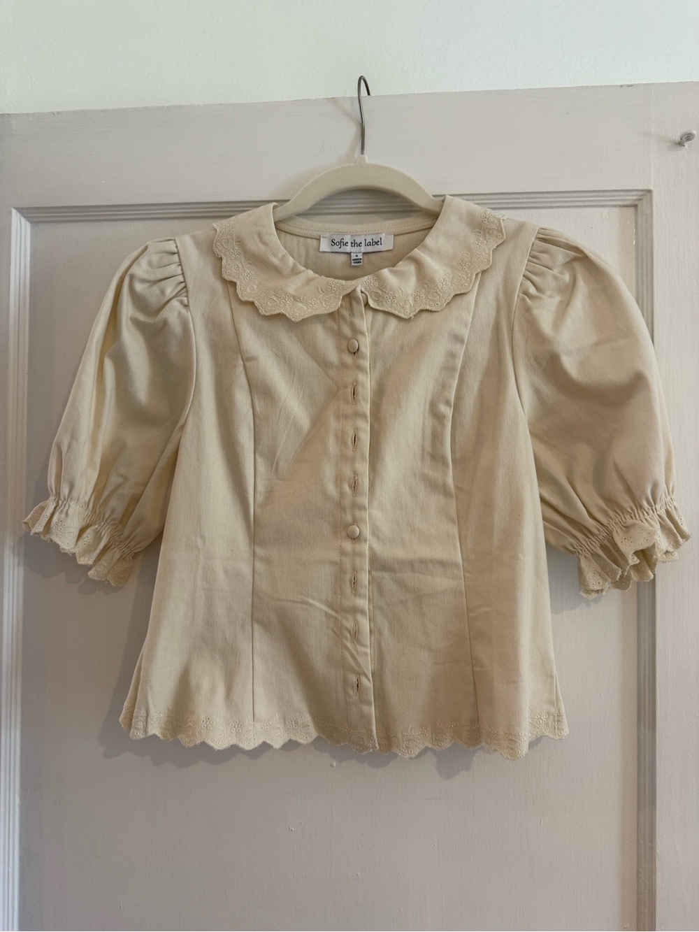 Sofie the Label Cream Scalloped Collar Puff Sleeve Top